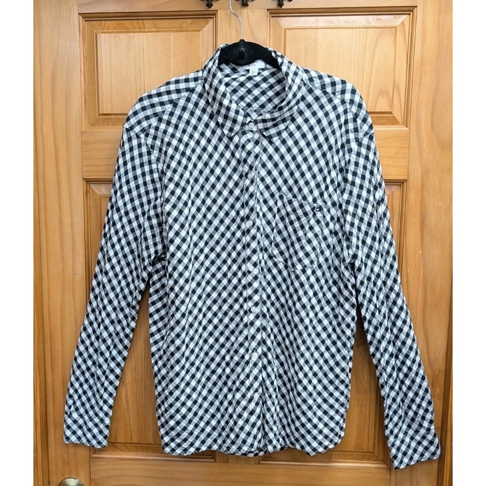 Crown & Ivy Women's XXL Blouse Top Shirt Gingham Button-Down Front Gingham